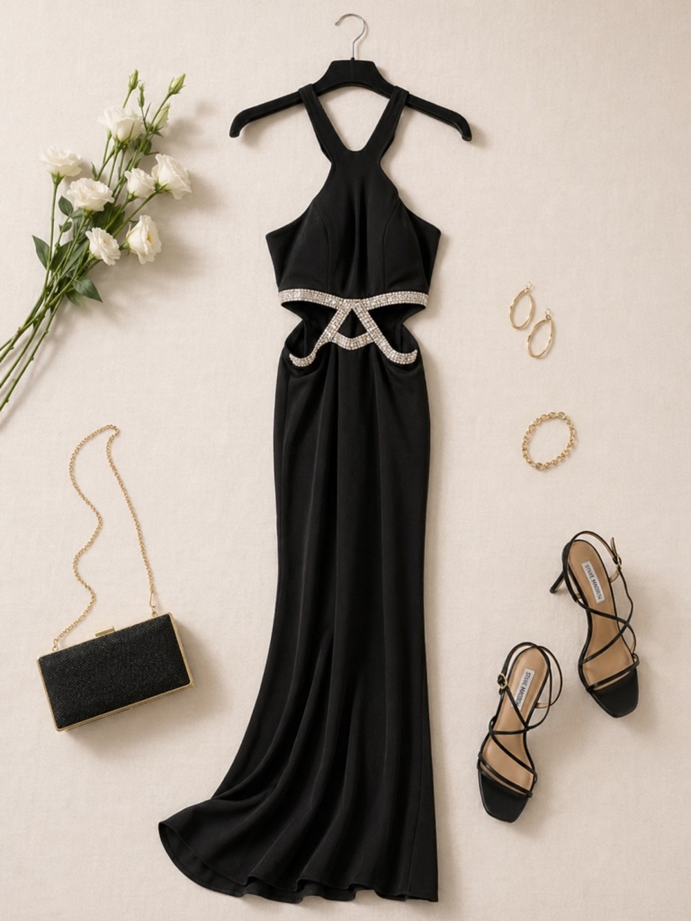 Xtraordinary halter formal Dress with Silver Accents